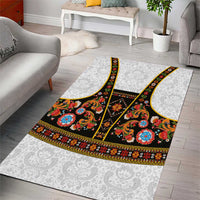 Norwegian Female Bunad Area Rug with Rosemaling Folk Art Black Color - Wonder Print Shop