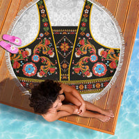 Norwegian Female Bunad Beach Blanket with Rosemaling Folk Art Black Color - Wonder Print Shop