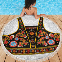 Norwegian Female Bunad Beach Blanket with Rosemaling Folk Art Black Color - Wonder Print Shop