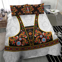 Norwegian Female Bunad Bedding Set with Rosemaling Folk Art Black Color - Wonder Print Shop