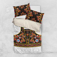 Norwegian Female Bunad Bedding Set with Rosemaling Folk Art Black Color - Wonder Print Shop