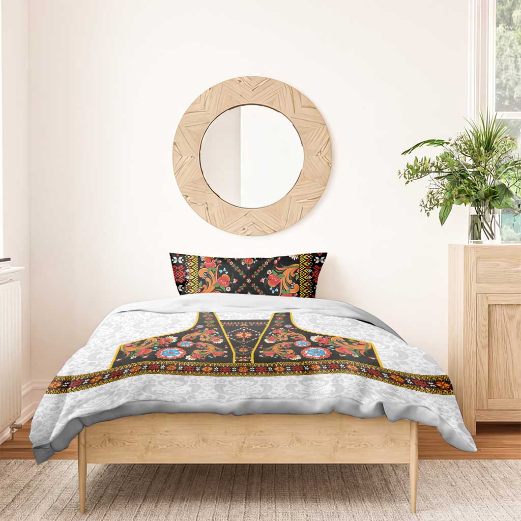 Norwegian Female Bunad Bedding Set with Rosemaling Folk Art Black Color - Wonder Print Shop
