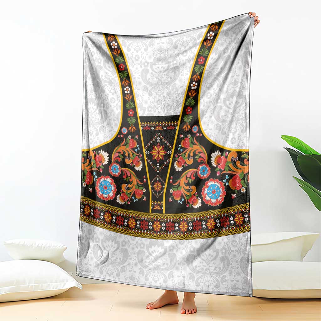Norwegian Female Bunad Blanket with Rosemaling Folk Art Black Color - Wonder Print Shop