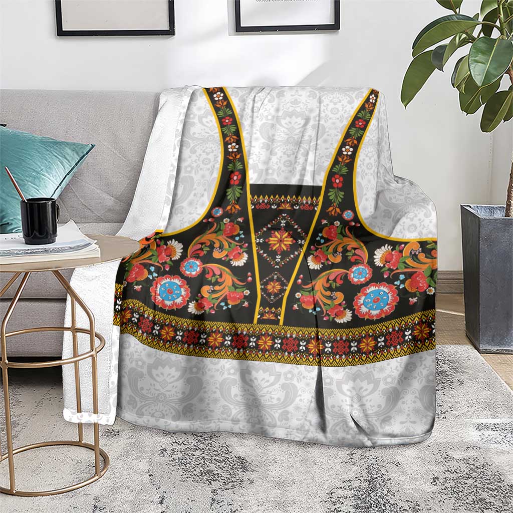 Norwegian Female Bunad Blanket with Rosemaling Folk Art Black Color - Wonder Print Shop