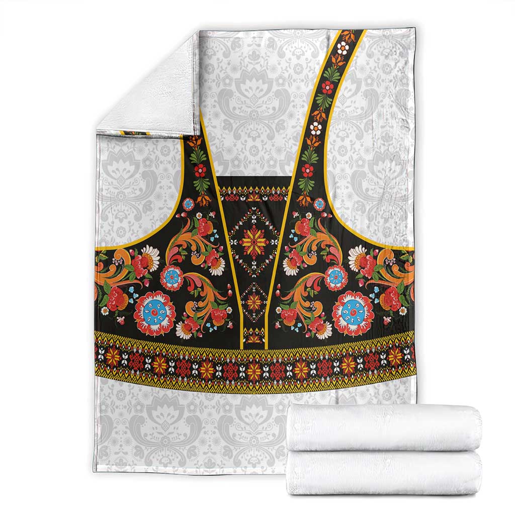 Norwegian Female Bunad Blanket with Rosemaling Folk Art Black Color - Wonder Print Shop