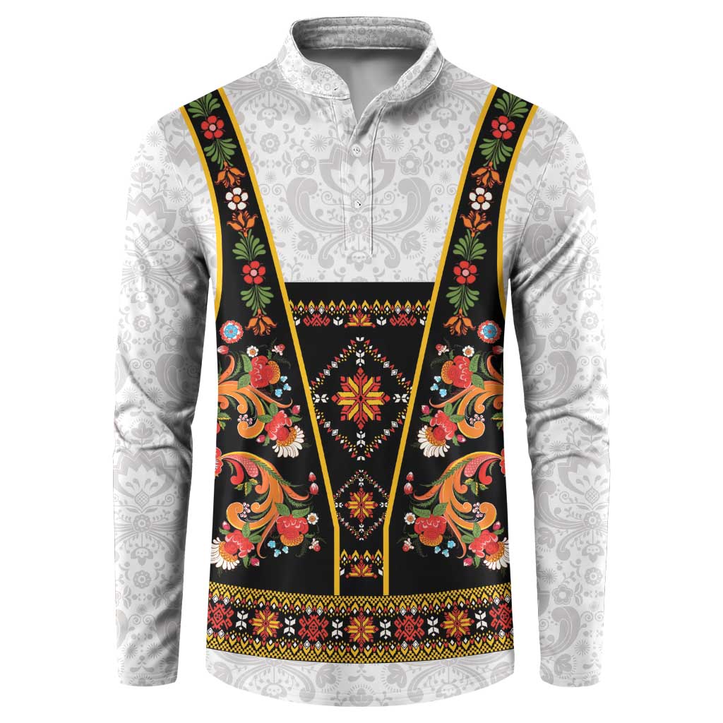 Norwegian Female Bunad Button Sweatshirt with Rosemaling Folk Art Black Color - Wonder Print Shop