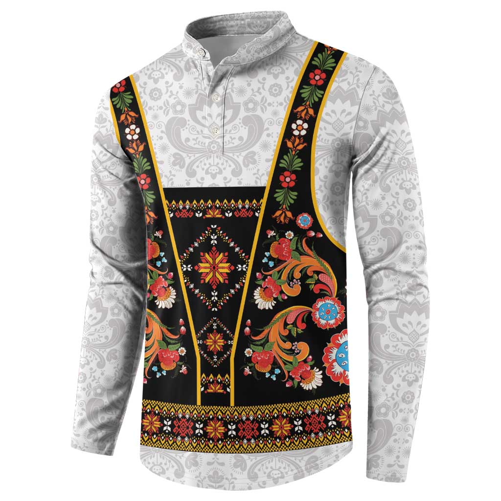 Norwegian Female Bunad Button Sweatshirt with Rosemaling Folk Art Black Color - Wonder Print Shop