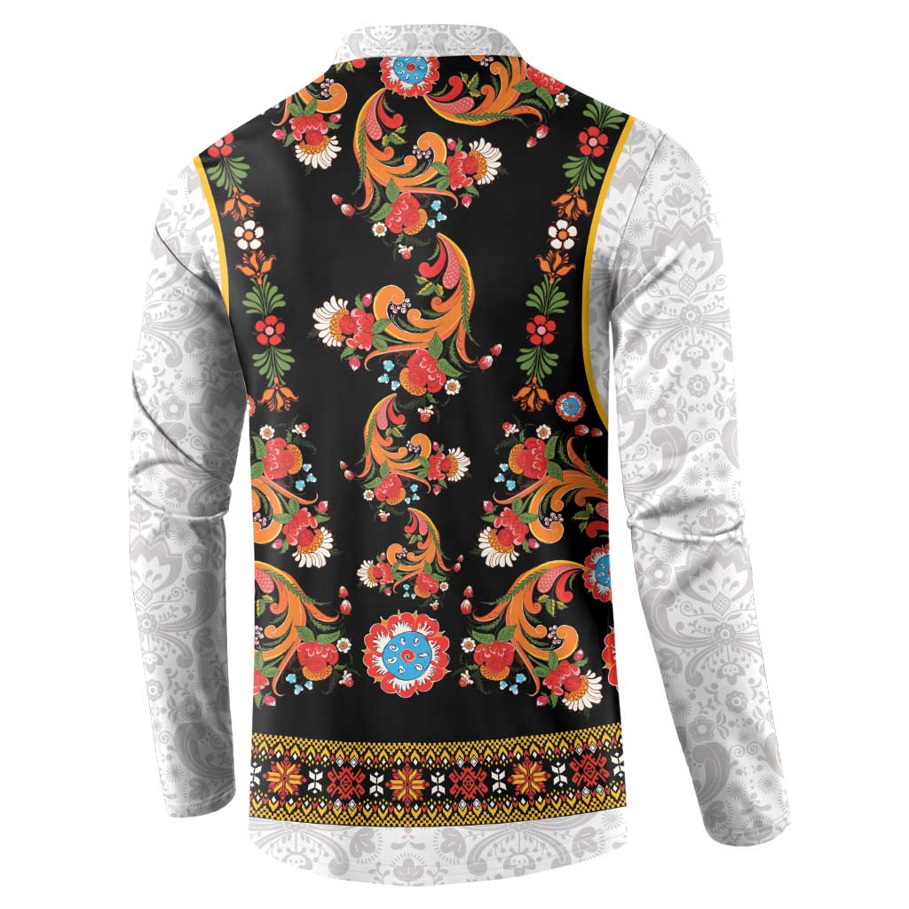 Norwegian Female Bunad Button Sweatshirt with Rosemaling Folk Art Black Color - Wonder Print Shop