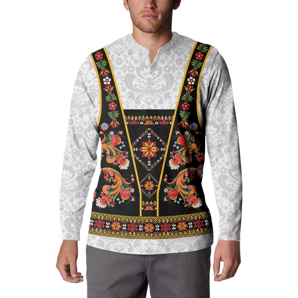 Norwegian Female Bunad Button Sweatshirt with Rosemaling Folk Art Black Color - Wonder Print Shop