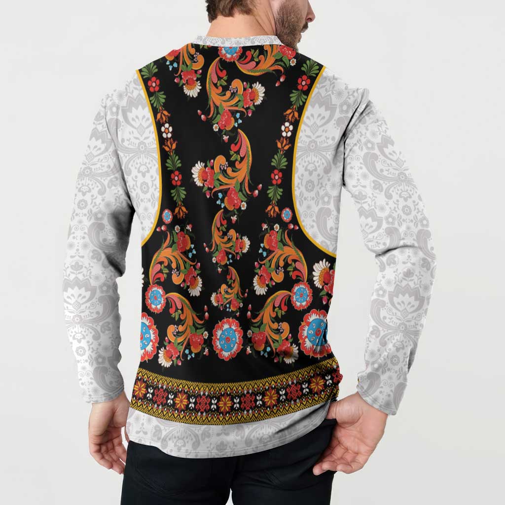 Norwegian Female Bunad Button Sweatshirt with Rosemaling Folk Art Black Color - Wonder Print Shop