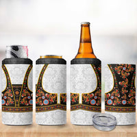 Norwegian Female Bunad 4 in 1 Can Cooler Tumbler with Rosemaling Folk Art Black Color - Wonder Print Shop