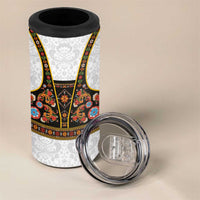 Norwegian Female Bunad 4 in 1 Can Cooler Tumbler with Rosemaling Folk Art Black Color - Wonder Print Shop