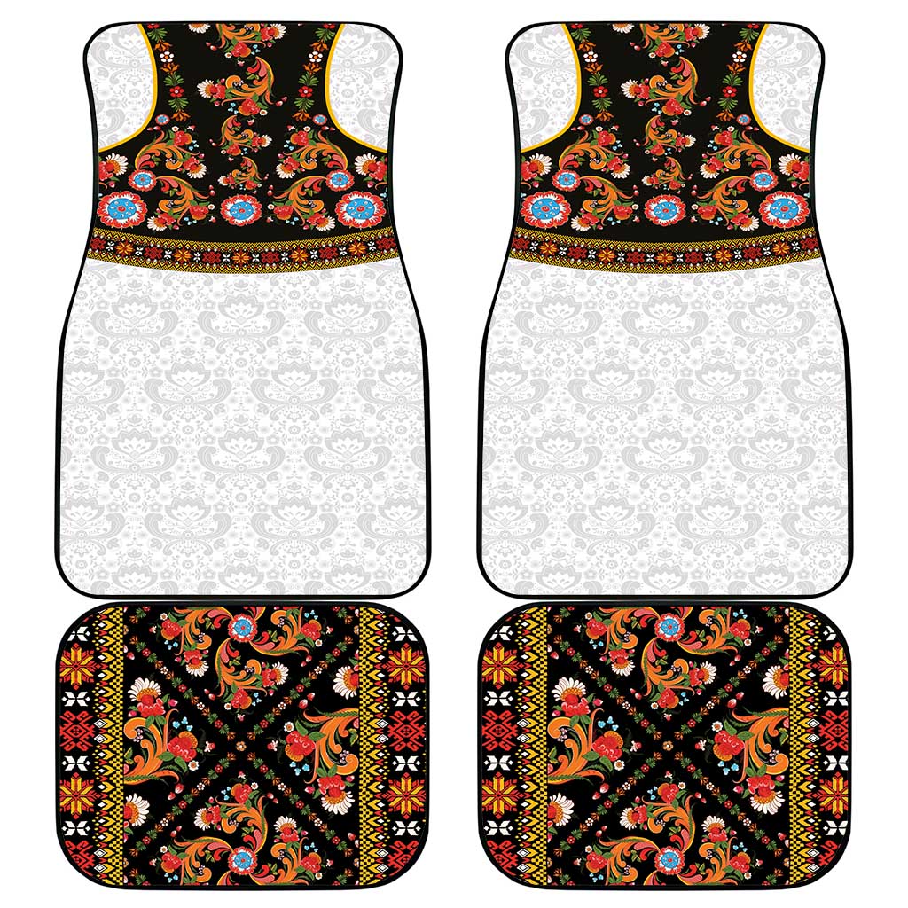 Norwegian Female Bunad Car Mats with Rosemaling Folk Art Black Color - Wonder Print Shop