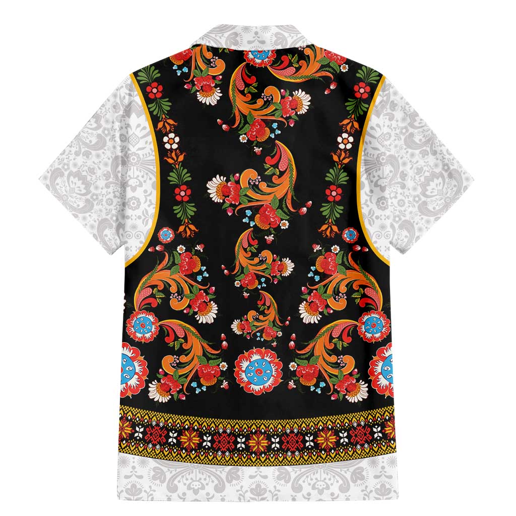 Norwegian Female Bunad Family Matching Mermaid Dress and Hawaiian Shirt with Rosemaling Folk Art Black Color - Wonder Print Shop