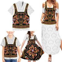 Norwegian Female Bunad Family Matching Summer Maxi Dress and Hawaiian Shirt with Rosemaling Folk Art Black Color - Wonder Print Shop