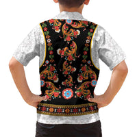 Norwegian Female Bunad Family Matching Tank Maxi Dress and Hawaiian Shirt with Rosemaling Folk Art Black Color - Wonder Print Shop