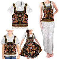 Norwegian Female Bunad Family Matching Tank Maxi Dress and Hawaiian Shirt with Rosemaling Folk Art Black Color - Wonder Print Shop