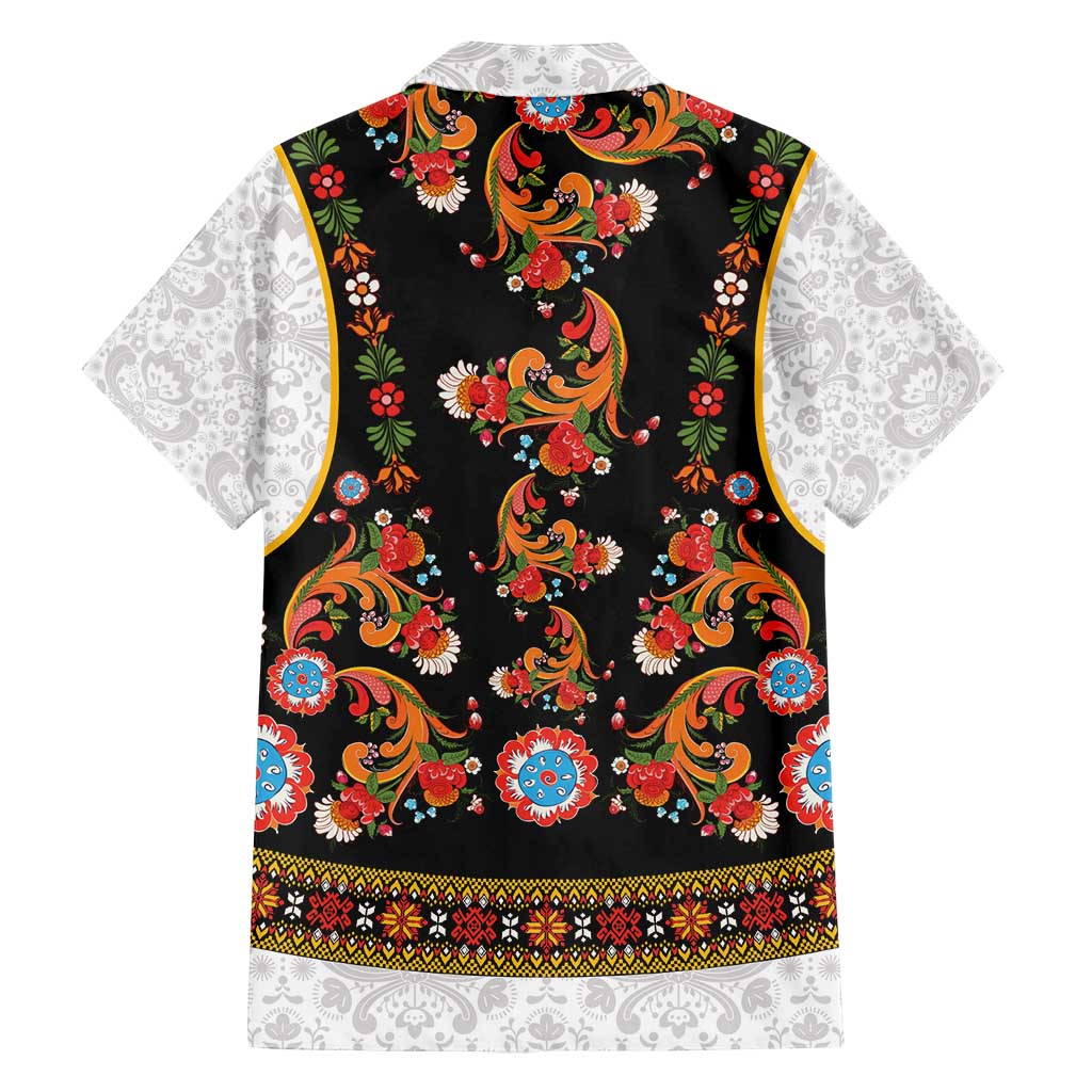 Norwegian Female Bunad Family Matching Tank Maxi Dress and Hawaiian Shirt with Rosemaling Folk Art Black Color - Wonder Print Shop