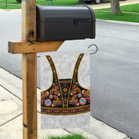 Norwegian Female Bunad Garden Flag with Rosemaling Folk Art Black Color - Wonder Print Shop