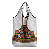 Norwegian Female Bunad Grocery Bag with Rosemaling Folk Art Black Color - Wonder Print Shop