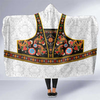 Norwegian Female Bunad Hooded Blanket with Rosemaling Folk Art Black Color - Wonder Print Shop