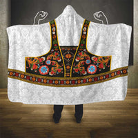 Norwegian Female Bunad Hooded Blanket with Rosemaling Folk Art Black Color - Wonder Print Shop