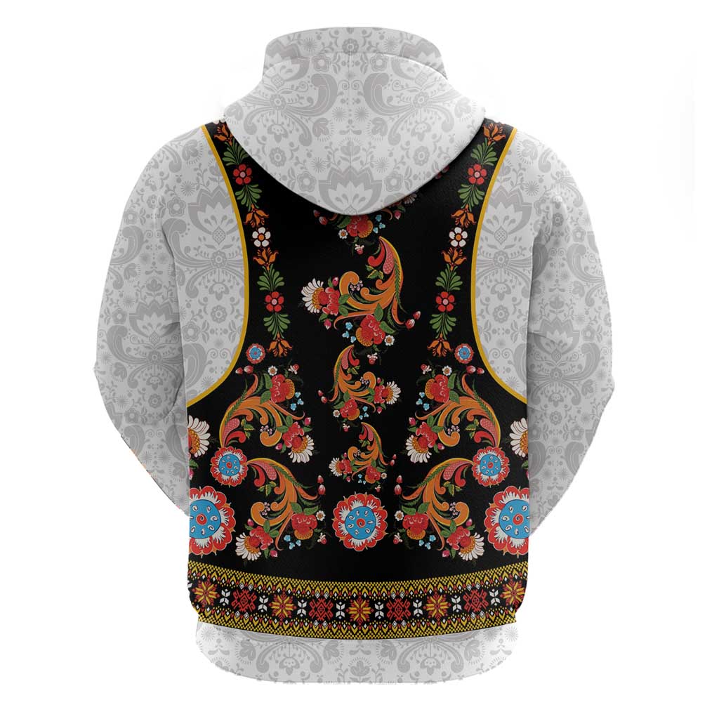 Norwegian Female Bunad Hoodie with Rosemaling Folk Art Black Color - Wonder Print Shop