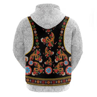 Norwegian Female Bunad Hoodie with Rosemaling Folk Art Black Color - Wonder Print Shop