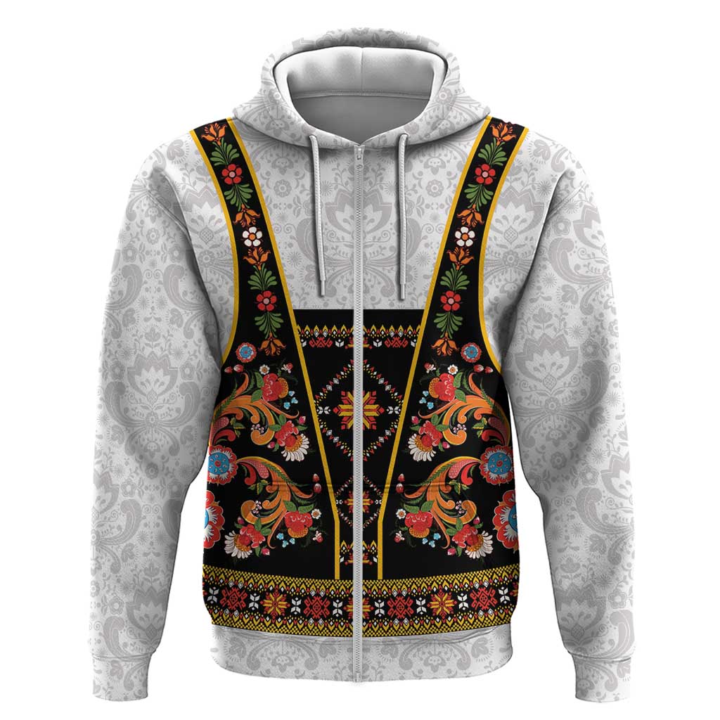 Norwegian Female Bunad Hoodie with Rosemaling Folk Art Black Color - Wonder Print Shop