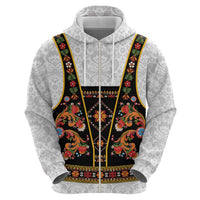Norwegian Female Bunad Hoodie with Rosemaling Folk Art Black Color - Wonder Print Shop