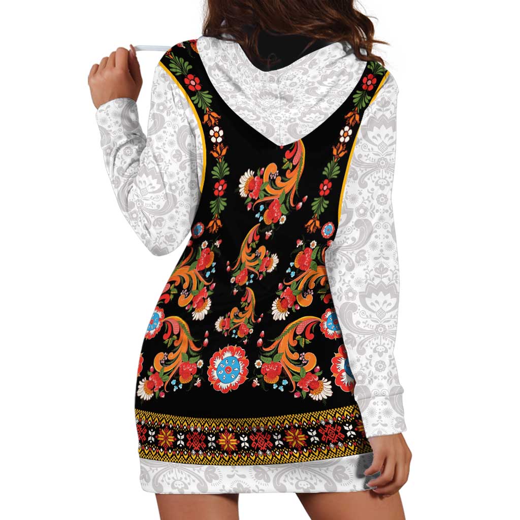 Norwegian Female Bunad Hoodie Dress with Rosemaling Folk Art Black Color - Wonder Print Shop