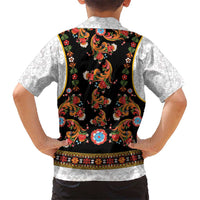 Norwegian Female Bunad Kid Hawaiian Shirt with Rosemaling Folk Art Black Color - Wonder Print Shop