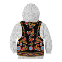 Norwegian Female Bunad Kid Hoodie with Rosemaling Folk Art Black Color - Wonder Print Shop