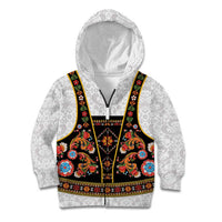 Norwegian Female Bunad Kid Hoodie with Rosemaling Folk Art Black Color - Wonder Print Shop