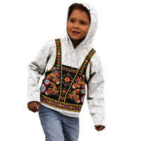 Norwegian Female Bunad Kid Hoodie with Rosemaling Folk Art Black Color - Wonder Print Shop