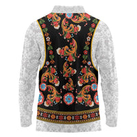 Norwegian Female Bunad Long Sleeve Polo Shirt with Rosemaling Folk Art Black Color - Wonder Print Shop