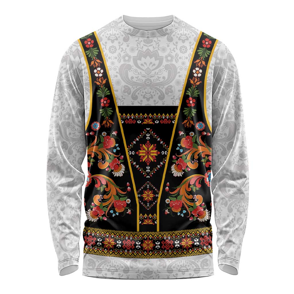 Norwegian Female Bunad Long Sleeve Shirt with Rosemaling Folk Art Black Color - Wonder Print Shop