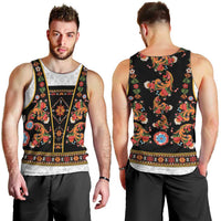 Norwegian Female Bunad Men Tank Top with Rosemaling Folk Art Black Color - Wonder Print Shop