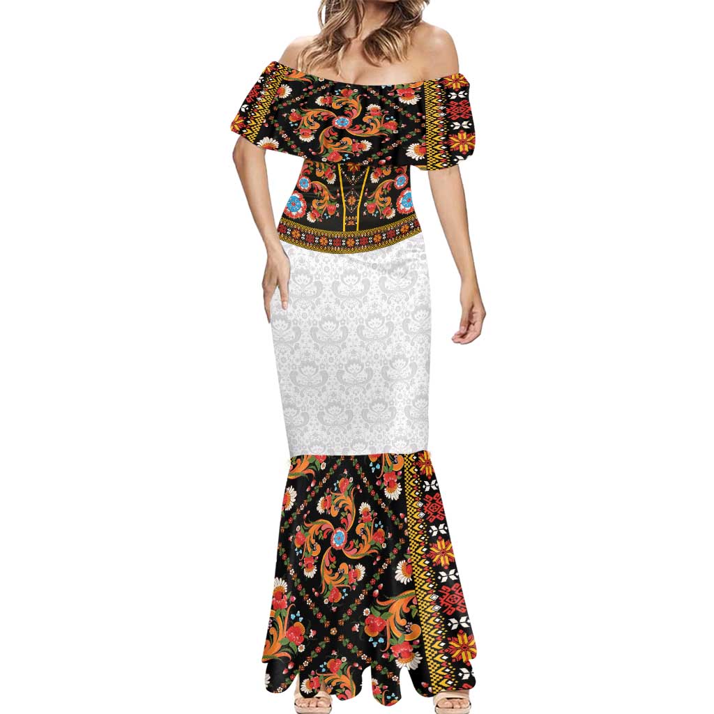 Norwegian Female Bunad Mermaid Dress with Rosemaling Folk Art Black Color - Wonder Print Shop