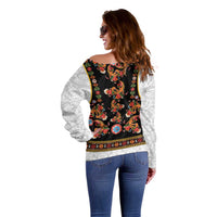 Norwegian Female Bunad Off Shoulder Sweater with Rosemaling Folk Art Black Color - Wonder Print Shop