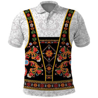 Norwegian Female Bunad Polo Shirt with Rosemaling Folk Art Black Color - Wonder Print Shop