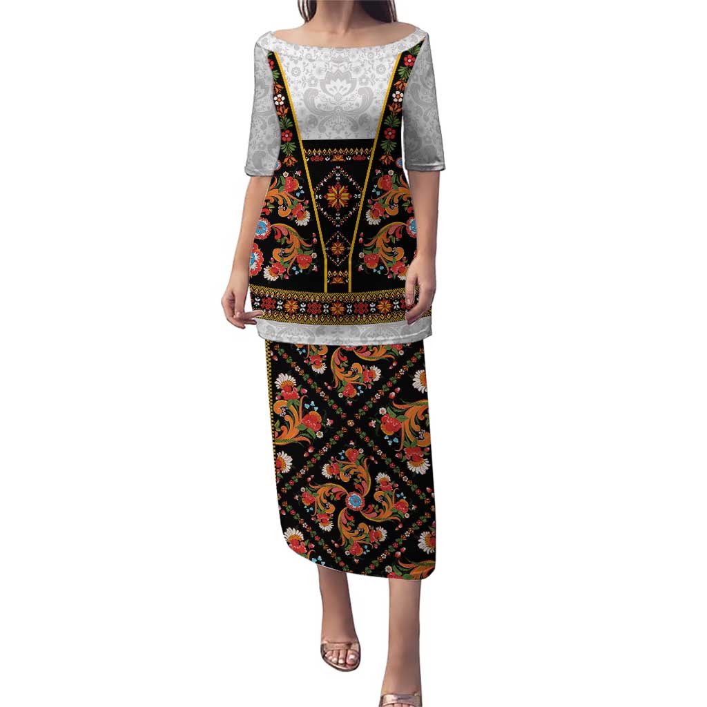 Norwegian Female Bunad Puletasi with Rosemaling Folk Art Black Color - Wonder Print Shop