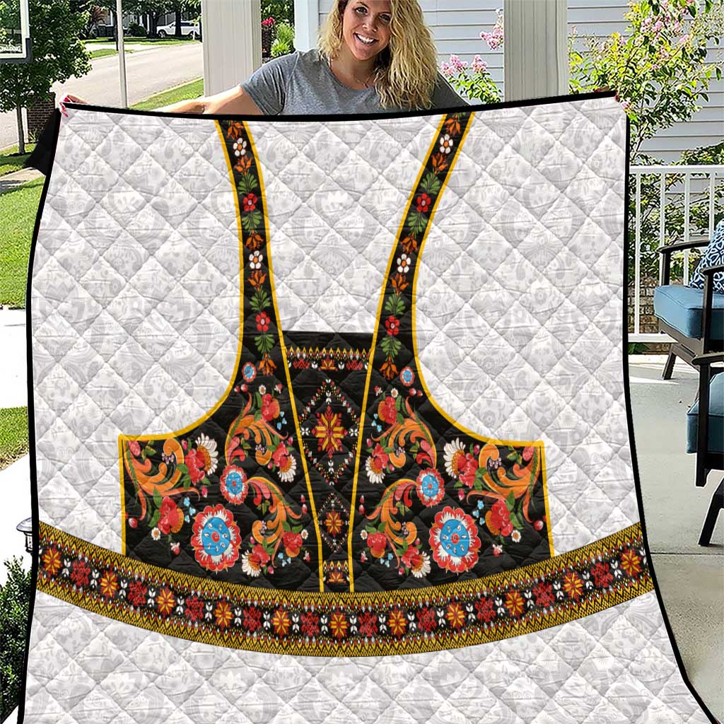 Norwegian Female Bunad Quilt with Rosemaling Folk Art Black Color - Wonder Print Shop