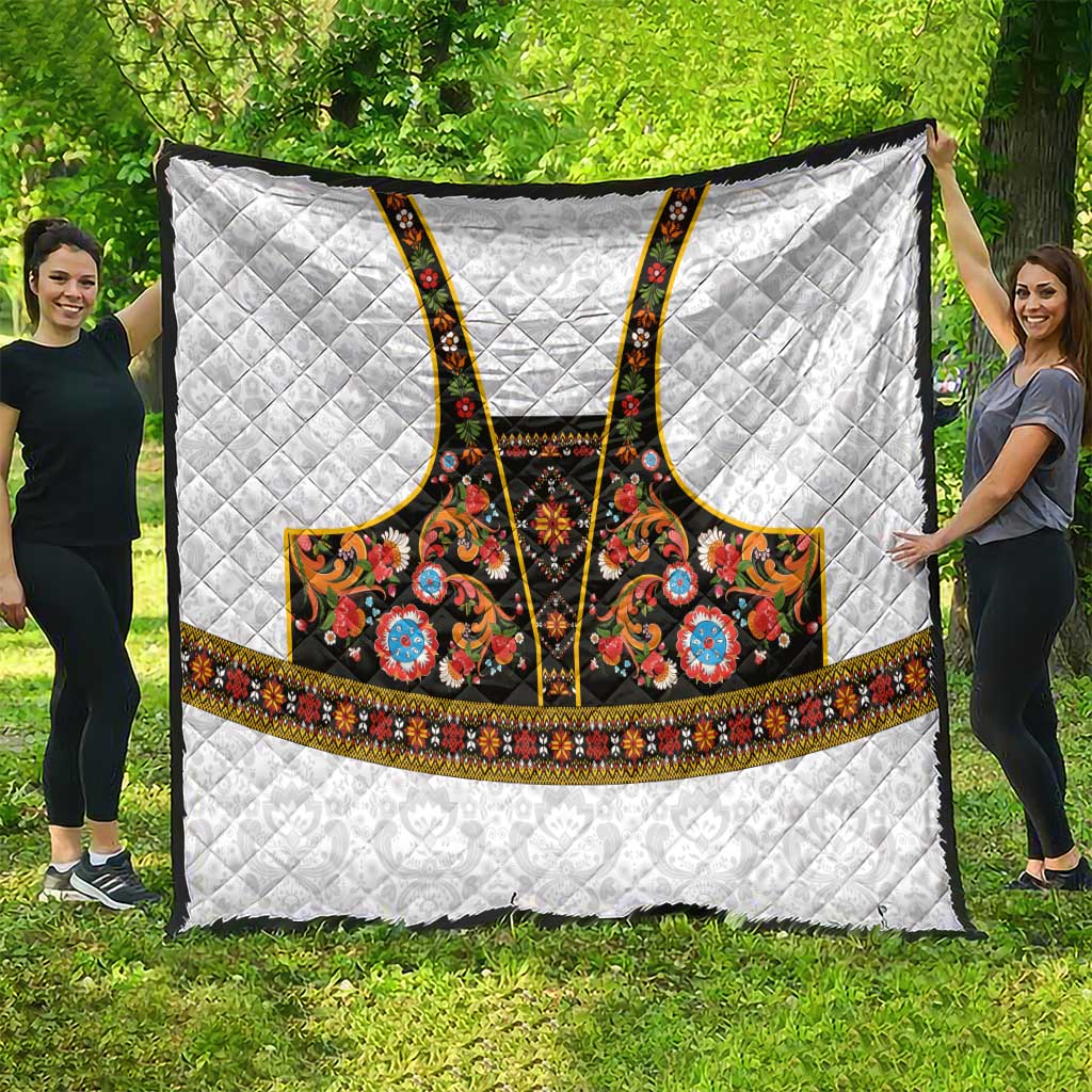 Norwegian Female Bunad Quilt with Rosemaling Folk Art Black Color - Wonder Print Shop