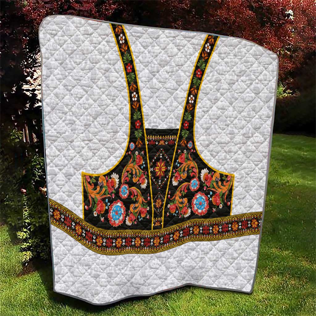 Norwegian Female Bunad Quilt with Rosemaling Folk Art Black Color - Wonder Print Shop