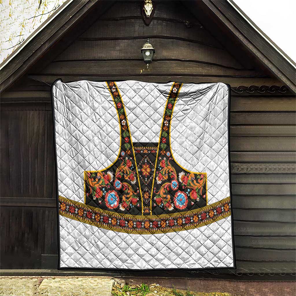 Norwegian Female Bunad Quilt with Rosemaling Folk Art Black Color - Wonder Print Shop