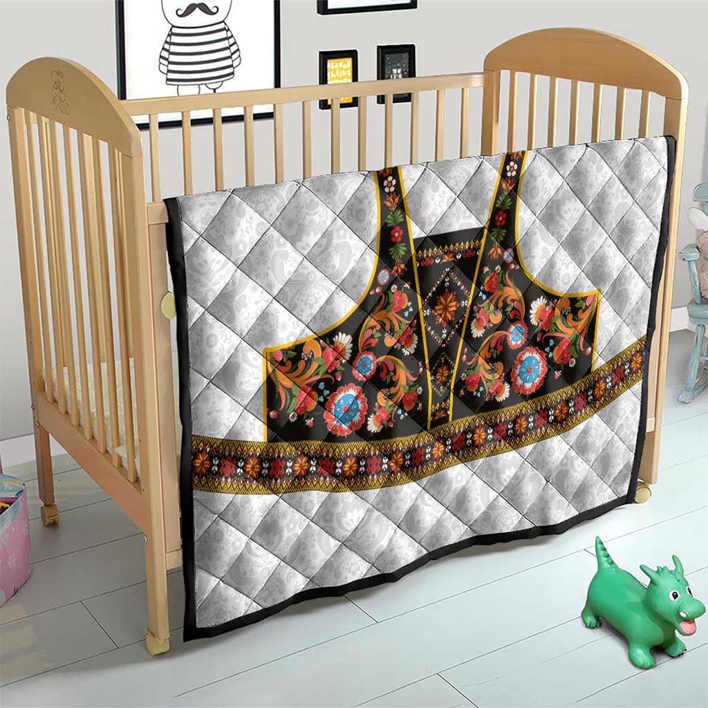 Norwegian Female Bunad Quilt with Rosemaling Folk Art Black Color - Wonder Print Shop