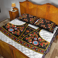 Norwegian Female Bunad Quilt Bed Set with Rosemaling Folk Art Black Color - Wonder Print Shop