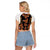Norwegian Female Bunad Raglan Cropped T Shirt with Rosemaling Folk Art Black Color - Wonder Print Shop