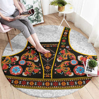 Norwegian Female Bunad Round Carpet with Rosemaling Folk Art Black Color - Wonder Print Shop